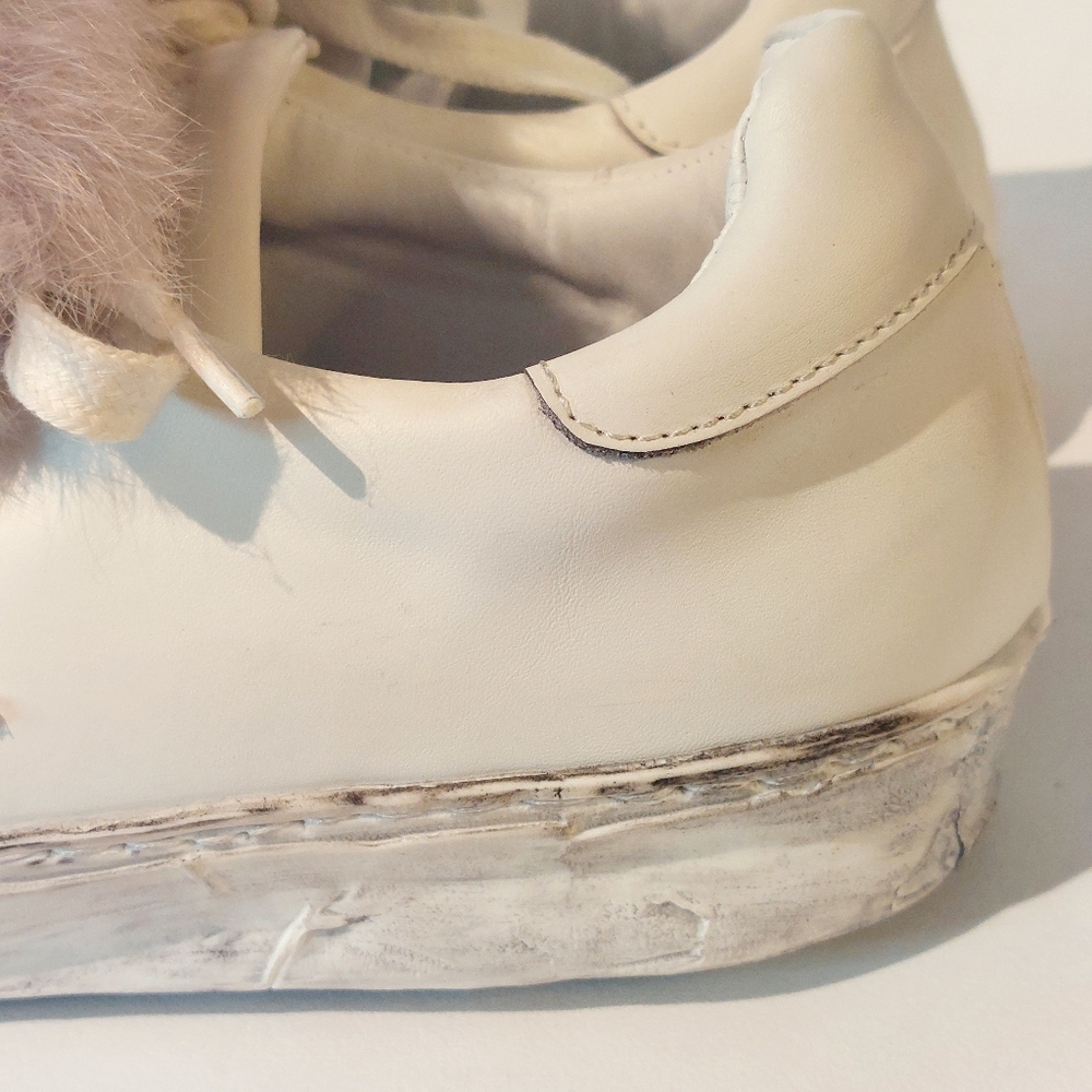 Piranha distressed white leather sneakers w fur trim, EU41, New, trade sample - Picture 4 of 16